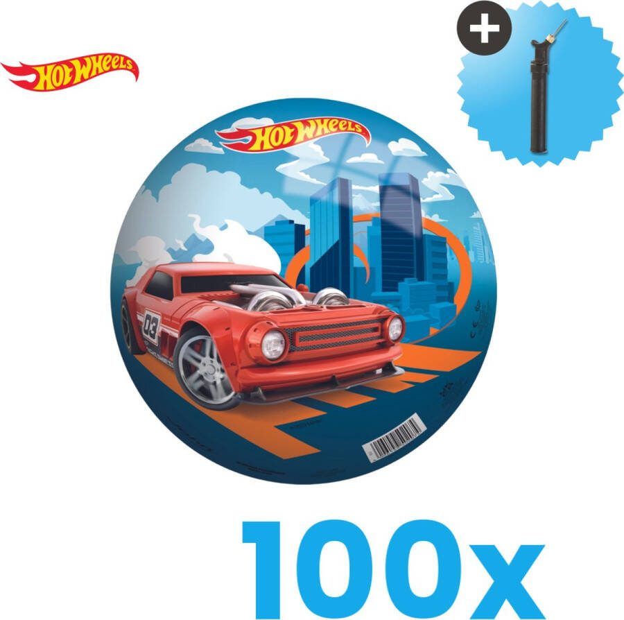 John Toys Hot Wheels Lichtgewicht Speelgoed Bal Kinderbal 23 cm Volumebundel 100 stuks Inclusief Balpomp