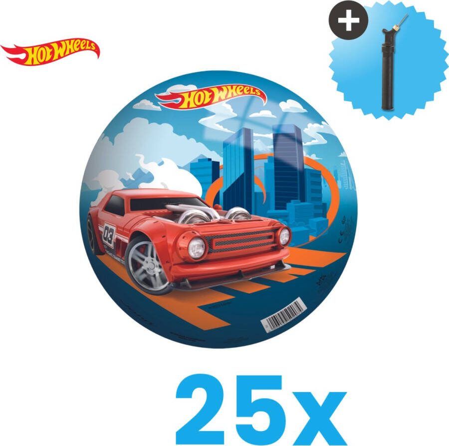 John Toys Hot Wheels Lichtgewicht Speelgoed Bal Kinderbal 23 cm Volumebundel 25 stuks Inclusief Balpomp