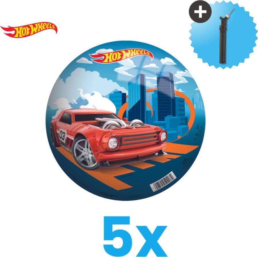 John Toys Hot Wheels Lichtgewicht Speelgoed Bal Kinderbal 23 cm Volumebundel 5 stuks Inclusief Balpomp