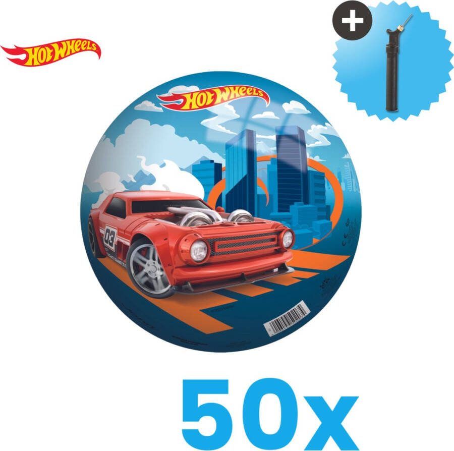 John Toys Hot Wheels Lichtgewicht Speelgoed Bal Kinderbal 23 cm Volumebundel 50 stuks Inclusief Balpomp