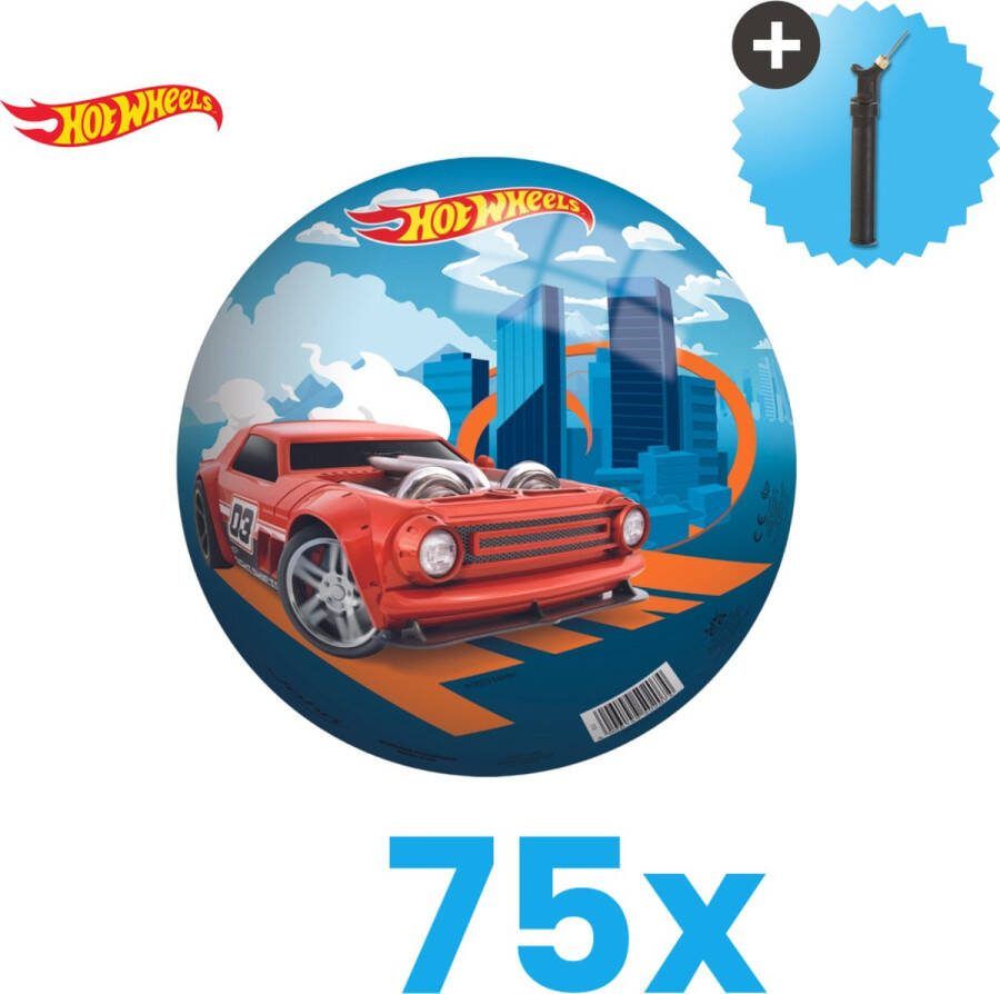 John Toys Hot Wheels Lichtgewicht Speelgoed Bal Kinderbal 23 cm Volumebundel 75 stuks Inclusief Balpomp