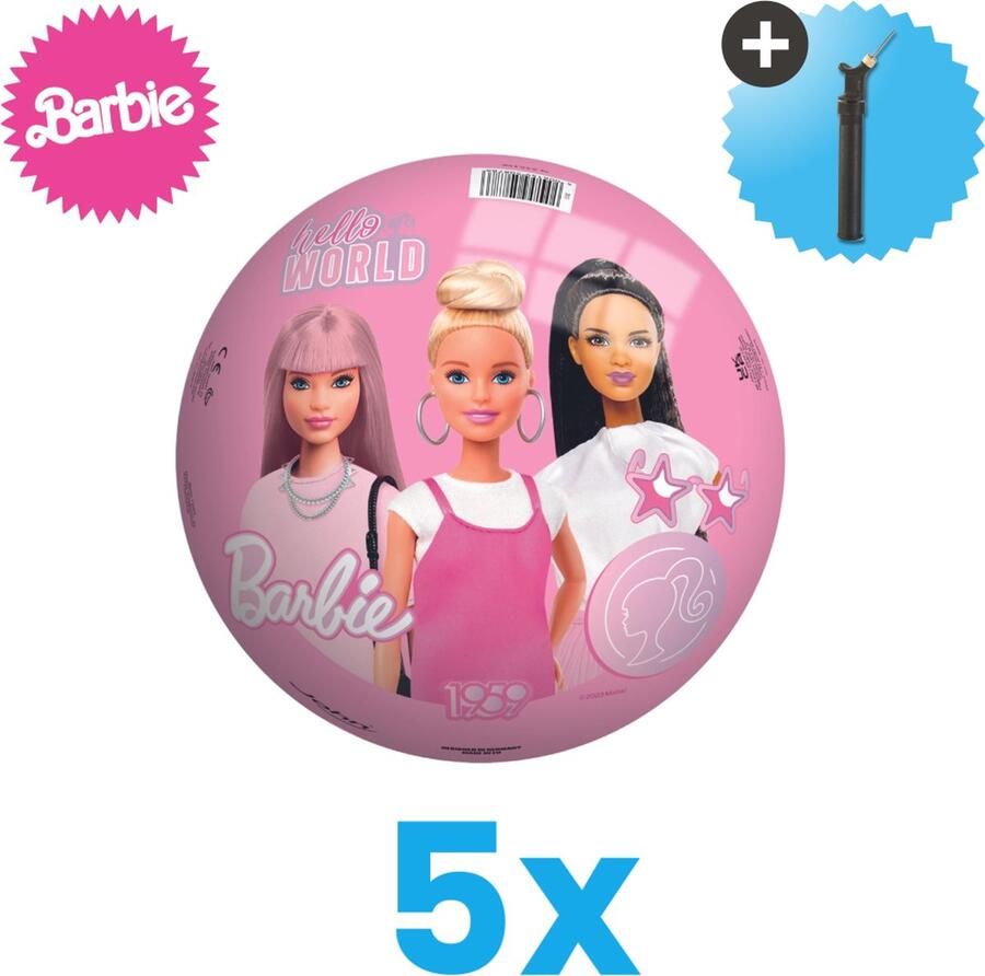 John Toys Barbie Lichtgewicht Speelgoed Bal Kinderbal 23 cm Volumebundel 5 stuks Inclusief Balpomp