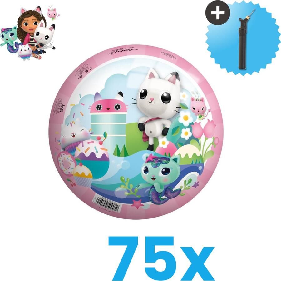 John Toys Gabby's Dollhouse Bal Lichtgewicht Speelgoed Bal Kinderbal 23 cm Volumebundel 75 stuks Inclusief Balpomp