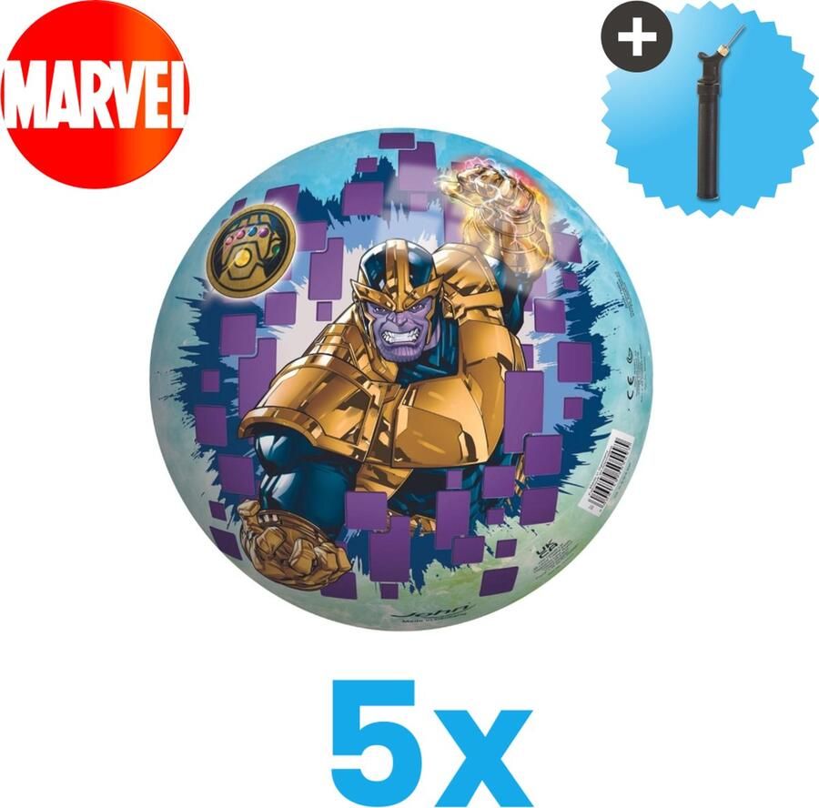 John Toys Marvel Avengers Lichtgewicht Speelgoed Bal Kinderbal 23 cm Volumebundel 5 stuks Inclusief Balpomp
