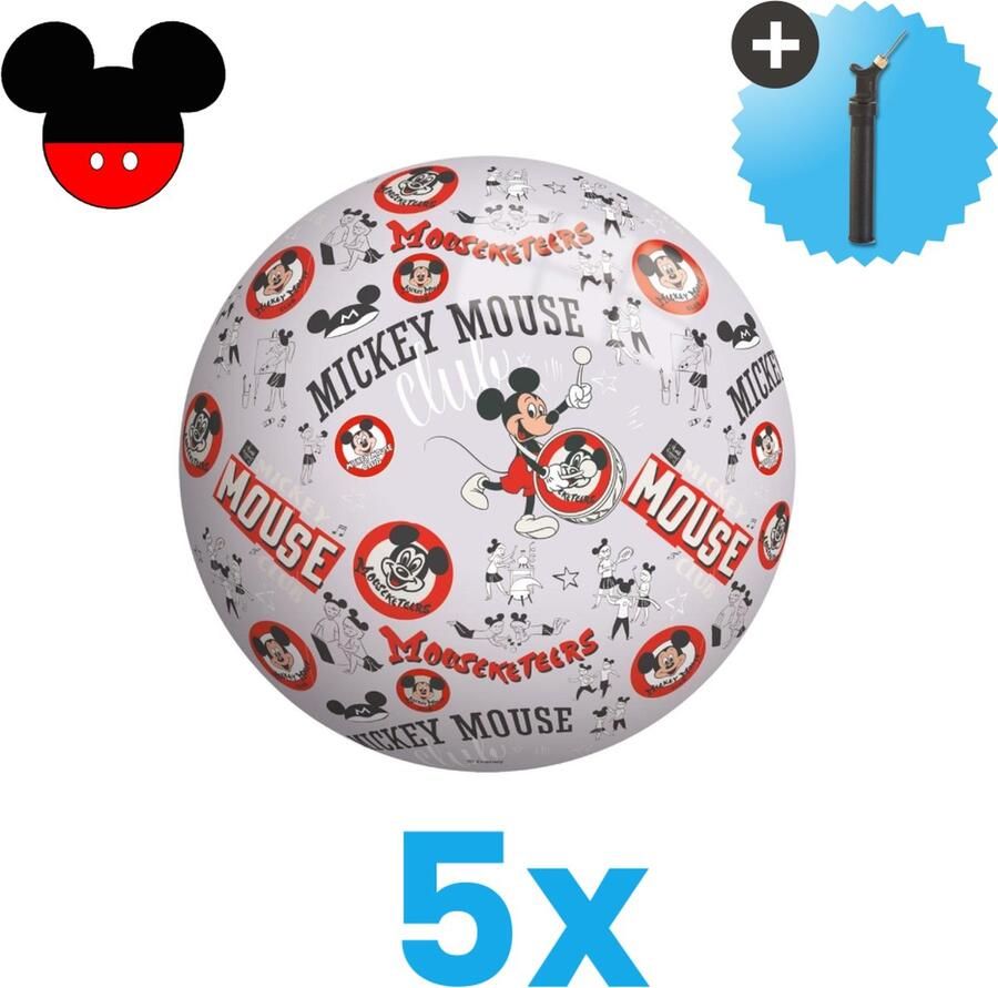 John Toys Mickey Mouse Lichtgewicht Speelgoed Bal Kinderbal 23 cm Volumebundel 5 stuks Inclusief Balpomp