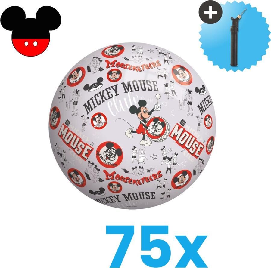 John Toys Mickey Mouse Lichtgewicht Speelgoed Bal Kinderbal 23 cm Volumebundel 75 stuks Inclusief Balpomp