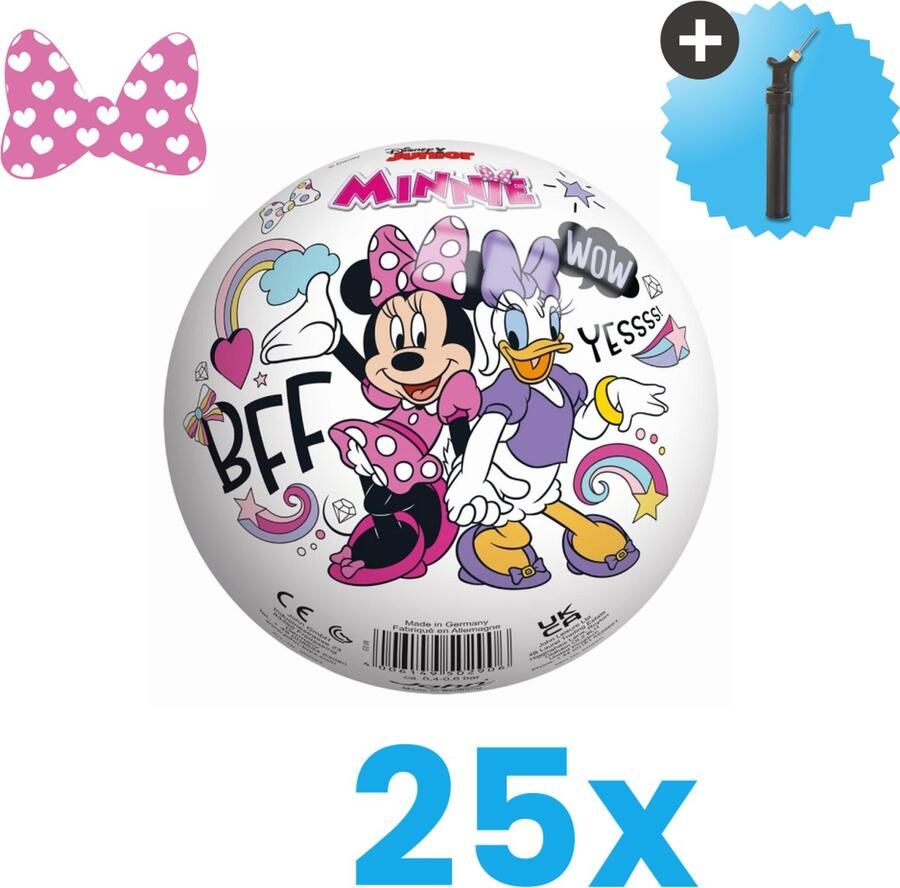 John Toys Minnie Mouse Lichtgewicht Speelgoed Bal Kinderbal 23 cm Volumebundel 25 stuks Inclusief Balpomp