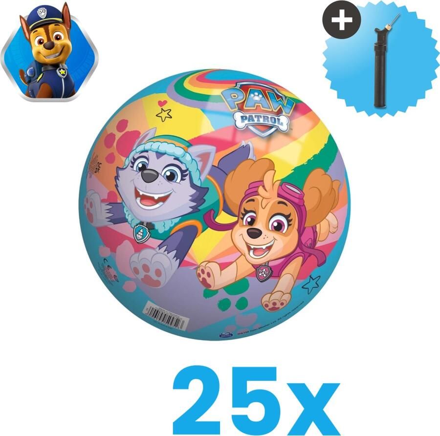 John Toys Paw Patrol Lichtgewicht Speelgoed Bal Kinderbal 23 cm Volumebundel 25 stuks Inclusief Balpomp
