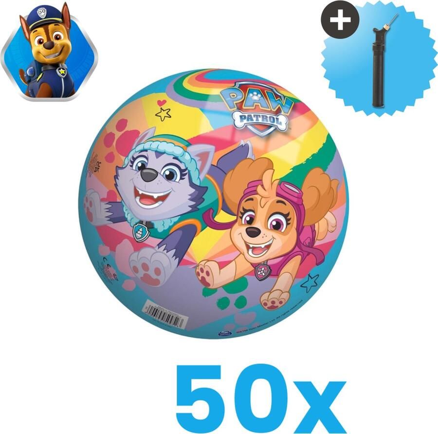John Toys Paw Patrol Lichtgewicht Speelgoed Bal Kinderbal 23 cm Volumebundel 50 stuks Inclusief Balpomp