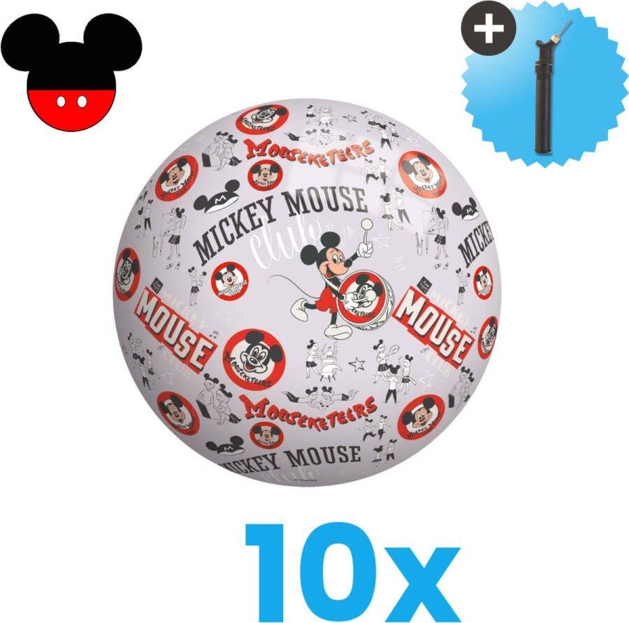 John Toys Mickey Mouse Lichtgewicht Speelgoed Bal Kinderbal 23 cm Volumebundel 10 stuks Inclusief Balpomp