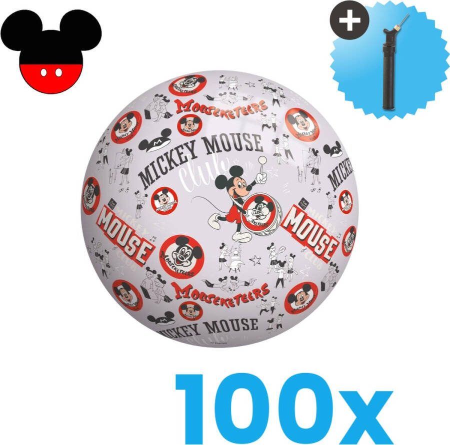 John Toys Mickey Mouse Lichtgewicht Speelgoed Bal Kinderbal 23 cm Volumebundel 100 stuks Inclusief Balpomp