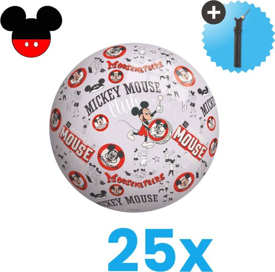 John Toys Mickey Mouse Lichtgewicht Speelgoed Bal Kinderbal 23 cm Volumebundel 25 stuks Inclusief Balpomp