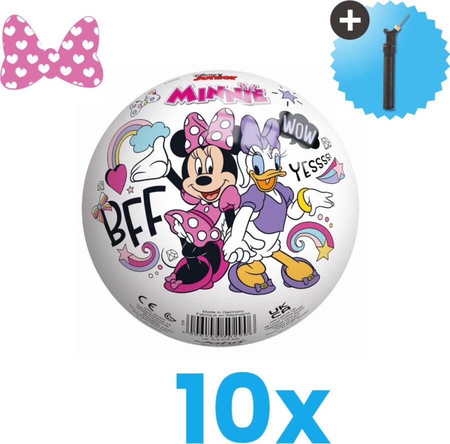 John Toys Minnie Mouse Lichtgewicht Speelgoed Bal Kinderbal 23 cm Volumebundel 10 stuks Inclusief Balpomp