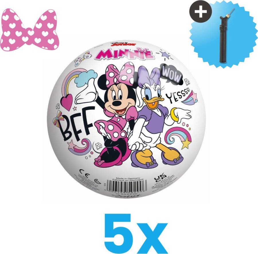 John Toys Minnie Mouse Lichtgewicht Speelgoed Bal Kinderbal 23 cm Volumebundel 5 stuks Inclusief Balpomp