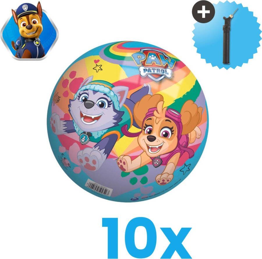 John Toys Paw Patrol Lichtgewicht Speelgoed Bal Kinderbal 23 cm Volumebundel 10 stuks Inclusief Balpomp