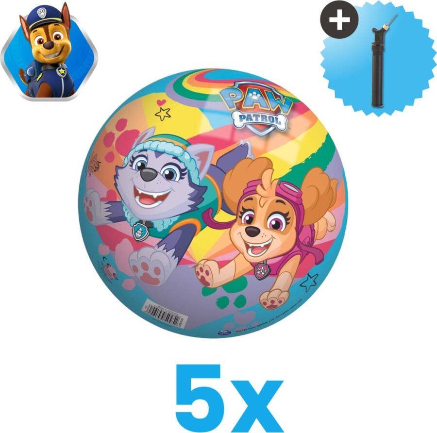 John Toys Paw Patrol Lichtgewicht Speelgoed Bal Kinderbal 23 cm Volumebundel 5 stuks Inclusief Balpomp