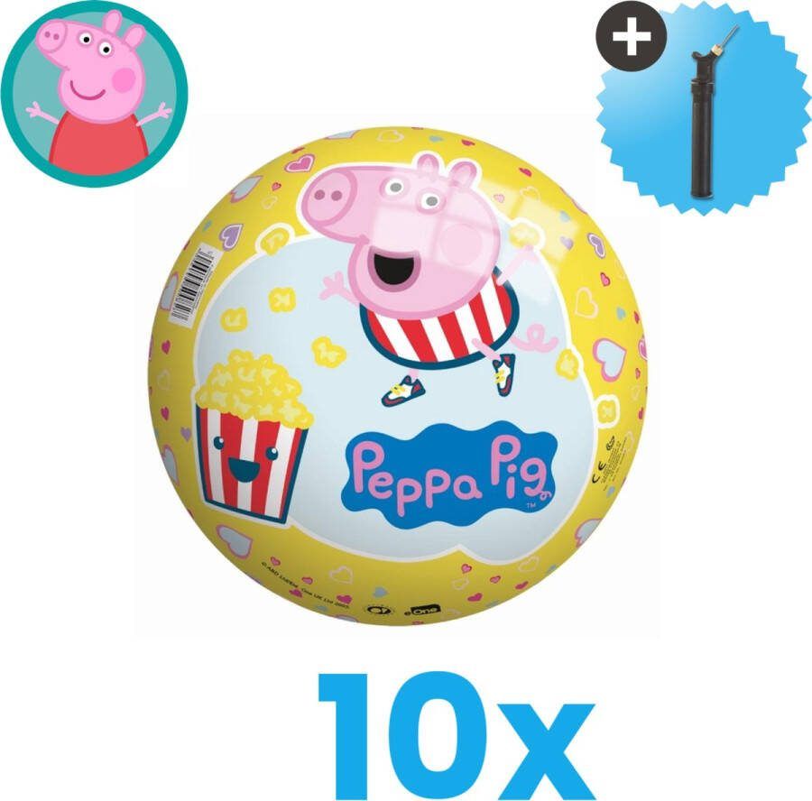 John Toys Peppa Pig Lichtgewicht Speelgoed Bal Kinderbal 23 cm Volumebundel 10 stuks Inclusief Balpomp