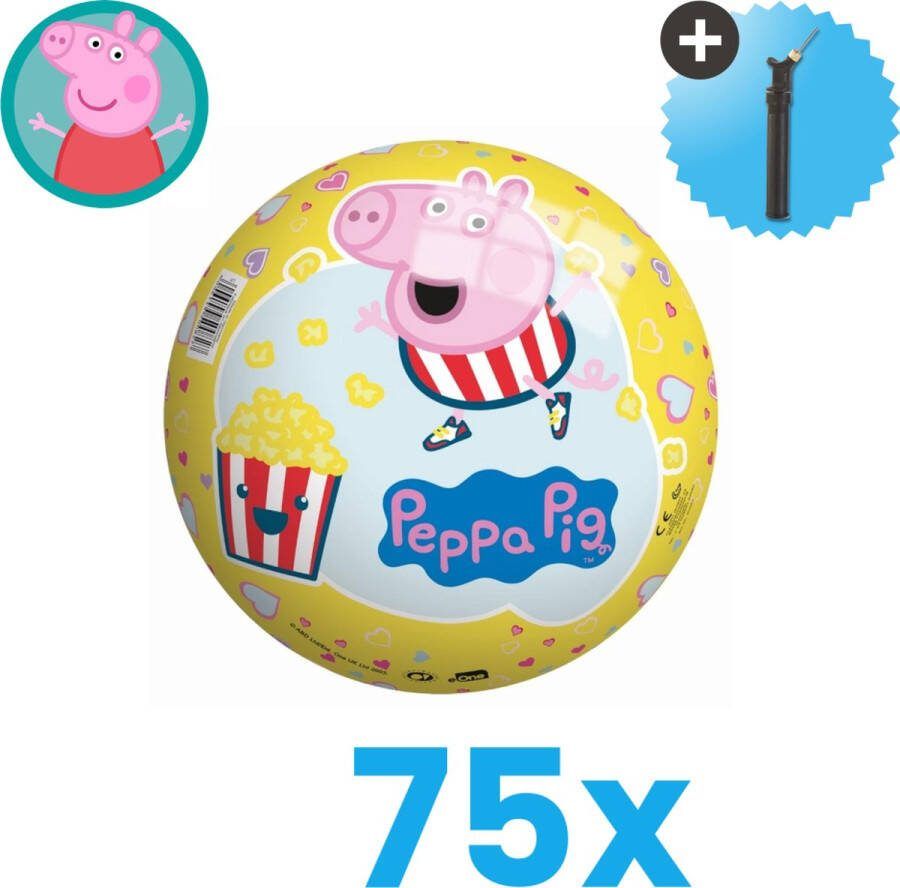 John Toys Peppa Pig Lichtgewicht Speelgoed Bal Kinderbal 23 cm Volumebundel 75 stuks Inclusief Balpomp