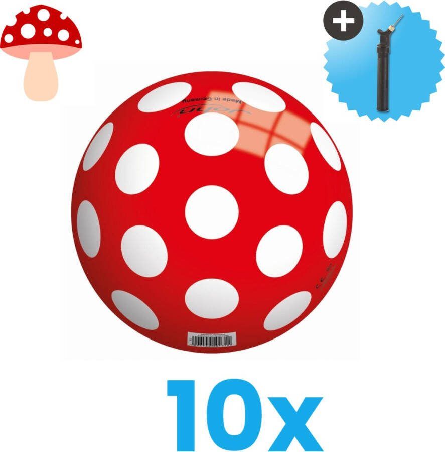 John Toys Rood met witte stippen Lichtgewicht Speelgoed Bal Kinderbal 23 cm Volumebundel 10 stuks Inclusief Balpomp