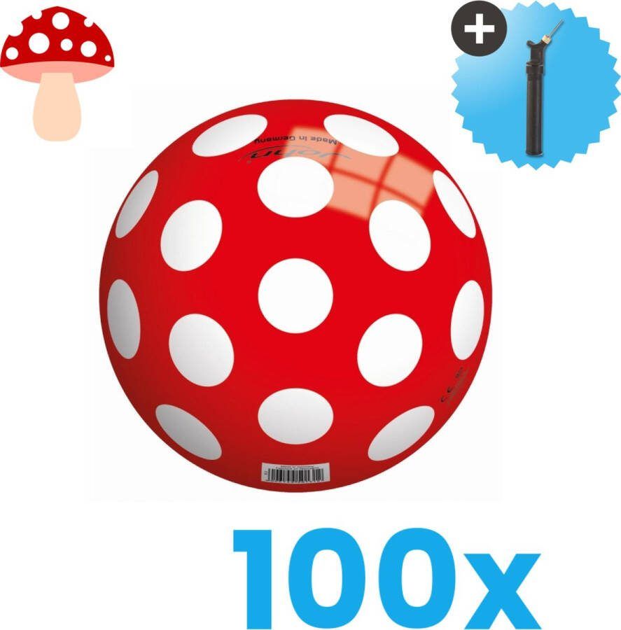John Toys Rood met witte stippen Lichtgewicht Speelgoed Bal Kinderbal 23 cm Volumebundel 100 stuks Inclusief Balpomp
