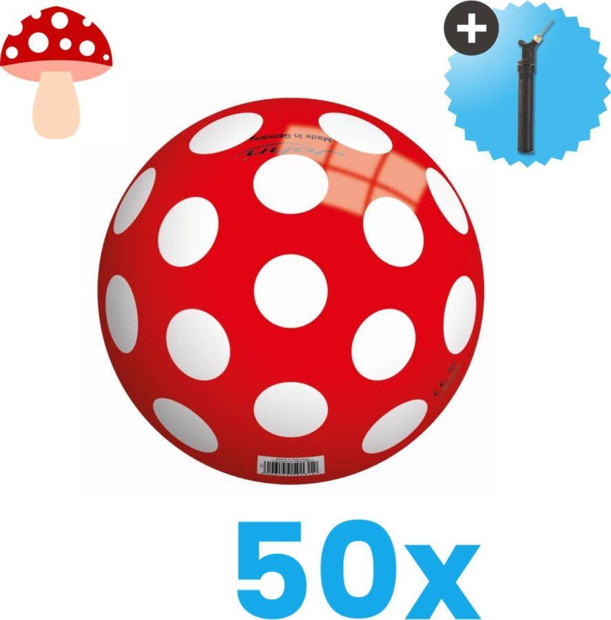 John Toys Rood met witte stippen Lichtgewicht Speelgoed Bal Kinderbal 23 cm Volumebundel 50 stuks Inclusief Balpomp