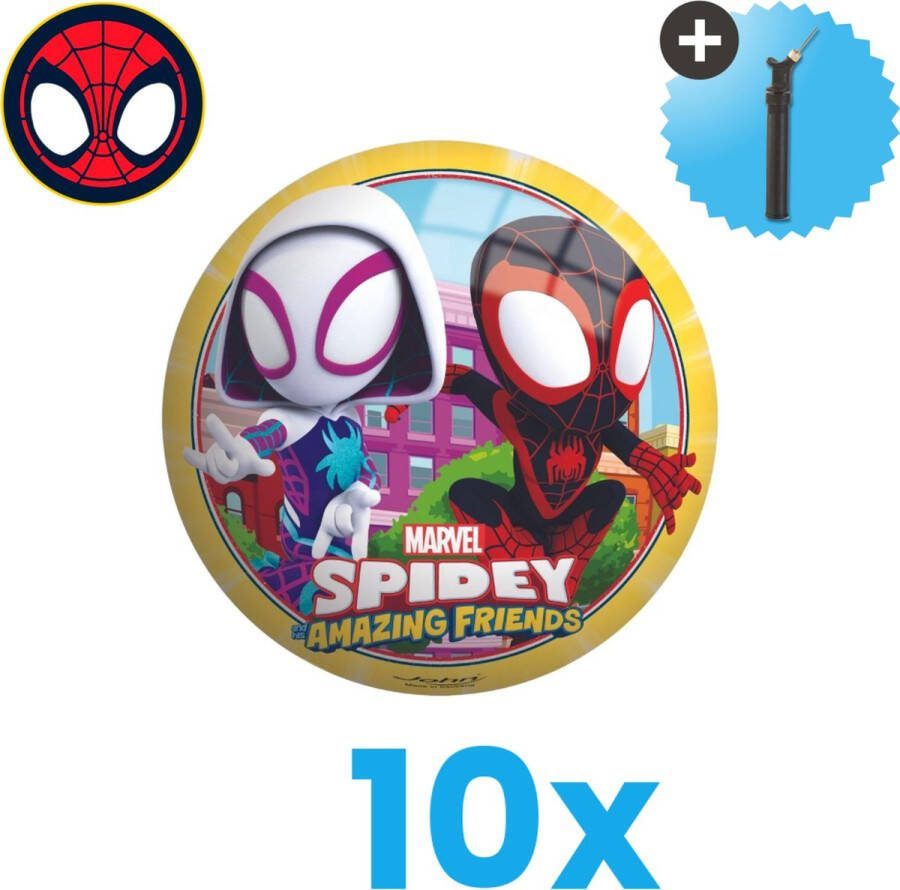 John Toys Spiderman en Friends Lichtgewicht Speelgoed Bal Kinderbal 23 cm Volumebundel 10 stuks Inclusief Balpomp