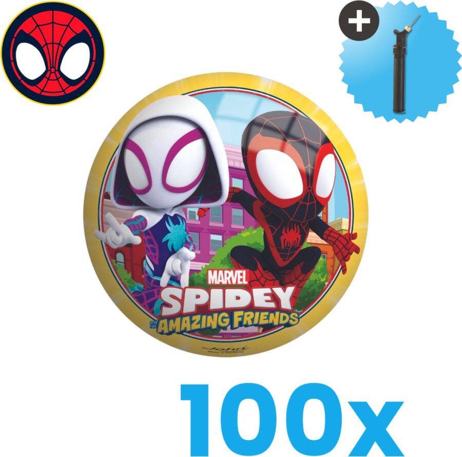John Toys Spiderman en Friends Lichtgewicht Speelgoed Bal Kinderbal 23 cm Volumebundel 100 stuks Inclusief Balpomp