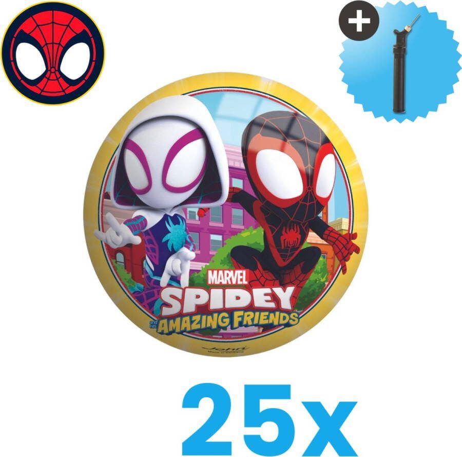John Toys Spiderman en Friends Lichtgewicht Speelgoed Bal Kinderbal 23 cm Volumebundel 25 stuks Inclusief Balpomp