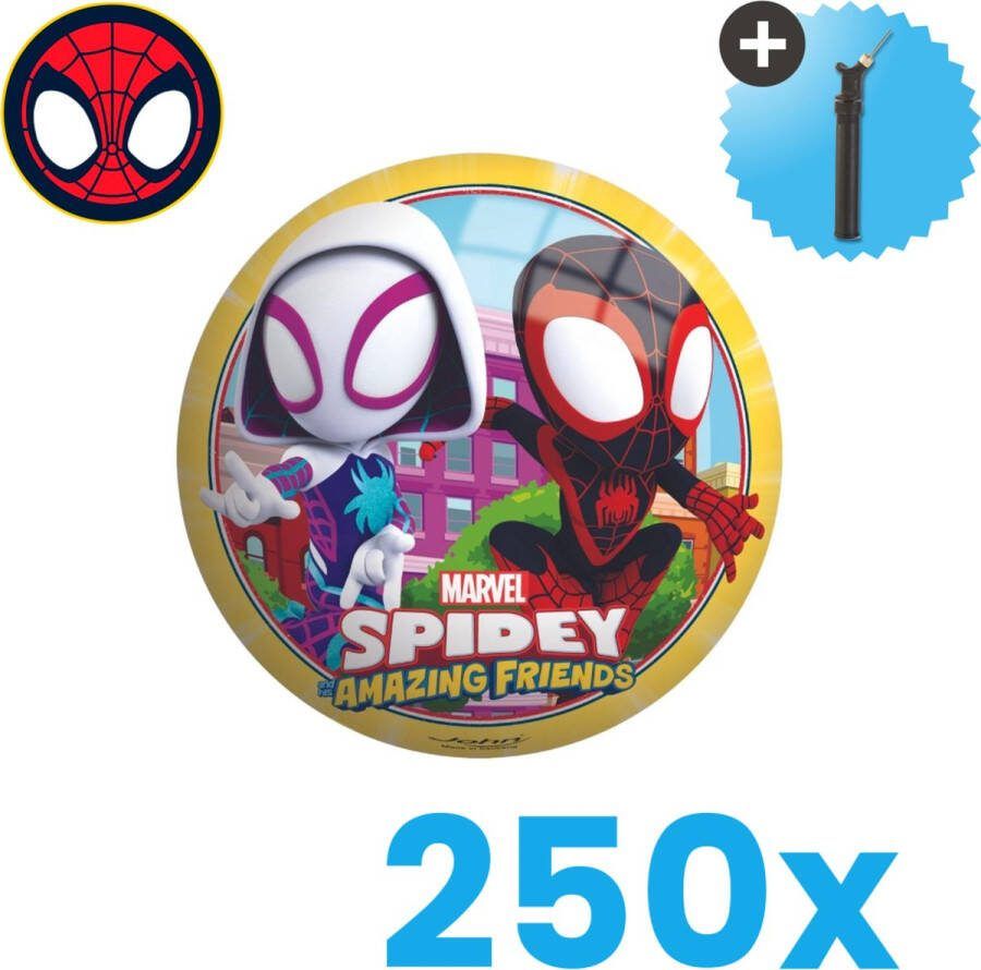John Toys Spiderman en Friends Lichtgewicht Speelgoed Bal Kinderbal 23 cm Volumebundel 250 stuks Inclusief Balpomp