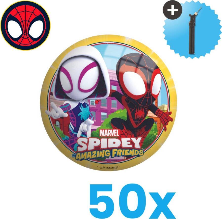 John Toys Spiderman en Friends Lichtgewicht Speelgoed Bal Kinderbal 23 cm Volumebundel 50 stuks Inclusief Balpomp