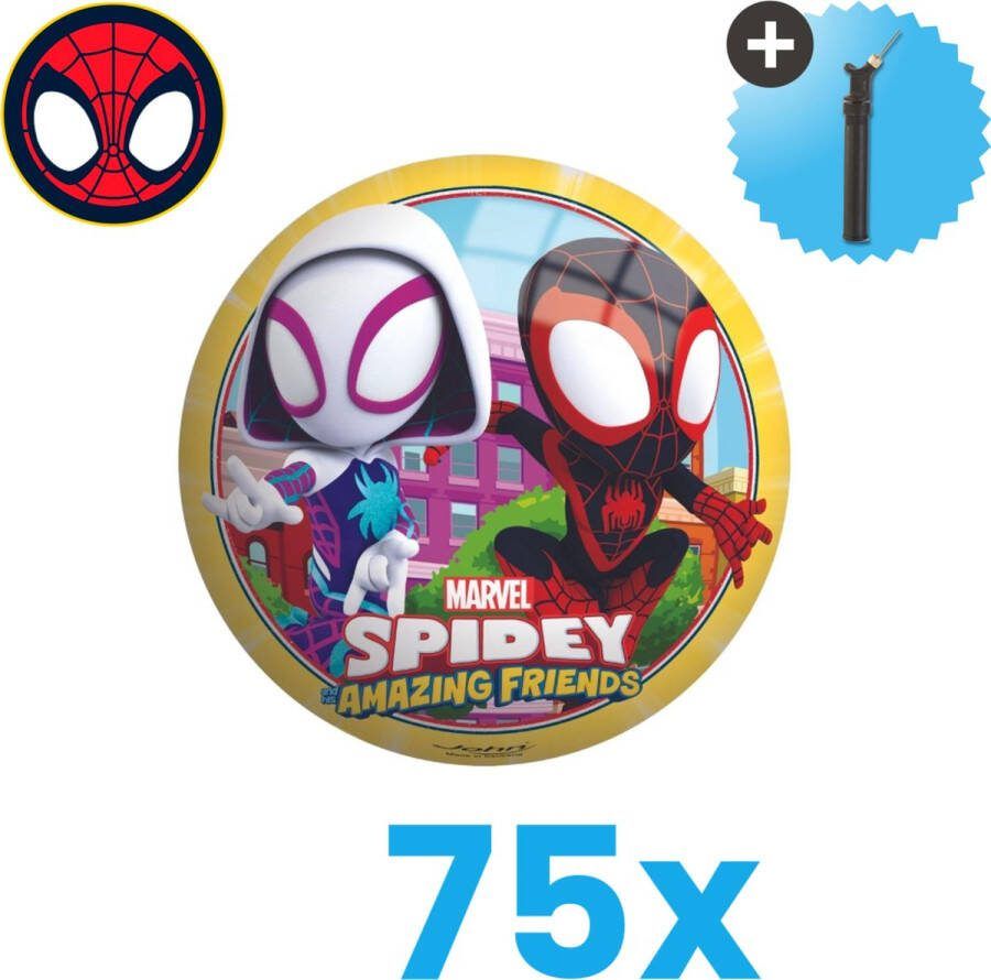 John Toys Spiderman en Friends Lichtgewicht Speelgoed Bal Kinderbal 23 cm Volumebundel 75 stuks Inclusief Balpomp