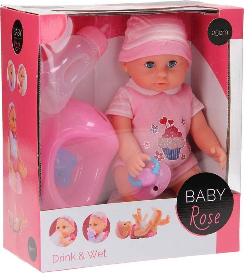 Johntoy Baby Rose drink- en plaspop 25cm Babypop