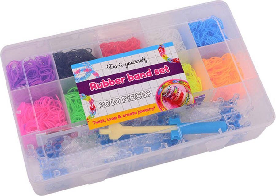 Johntoy 3000 Loom Bandjes Set Opbergdoos 3000dlg Extra Stevig Loombord met Loom Elastiekjes Loombandjes Koffer