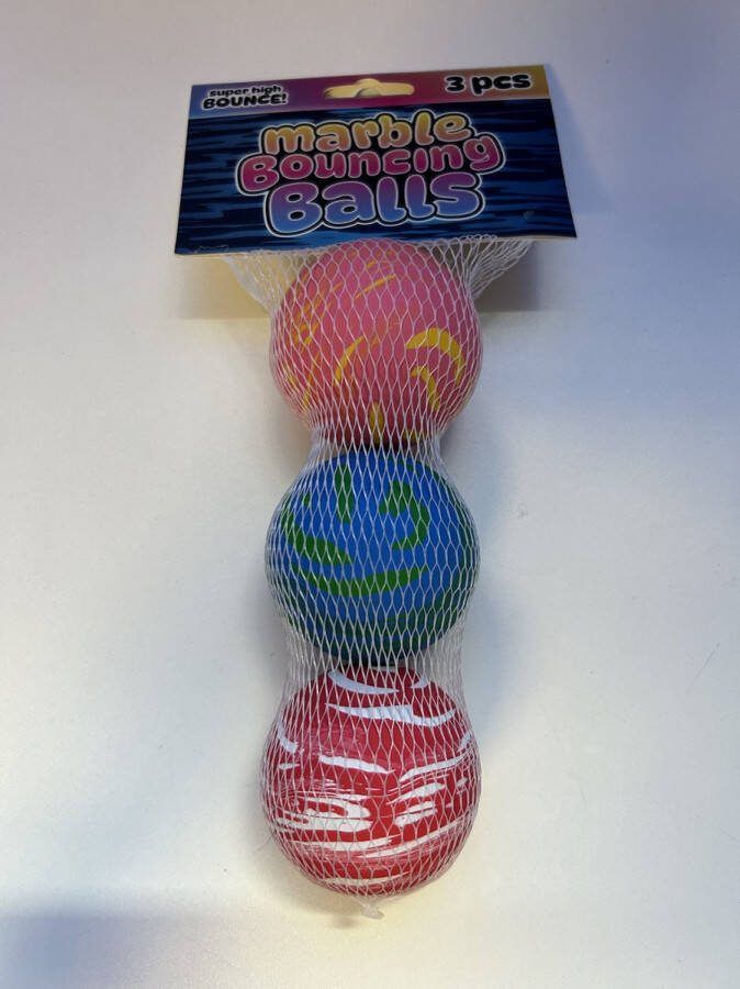 Johntoy John Toy Marmer stuiterballen 3 stuks in netje Ø6cm
