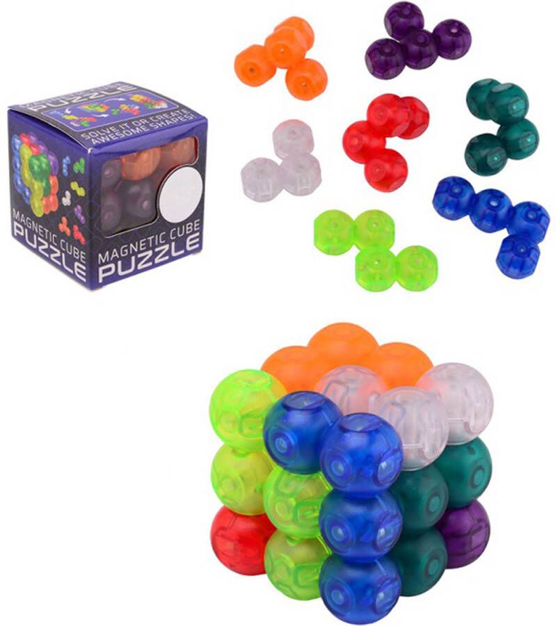 Johntoy Magnetische puzzel kubus 7 Puzzelstukjes Speelgoed 6 x 6 cm Kunststof multicolor Schoencadeautjes sinterklaas