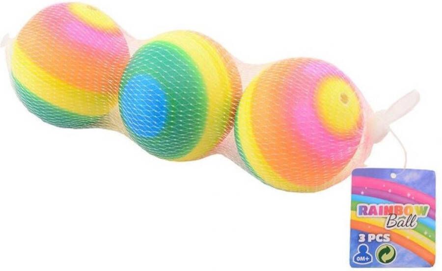 Johntoy regenboogballen 7 cm rubber 3-delig