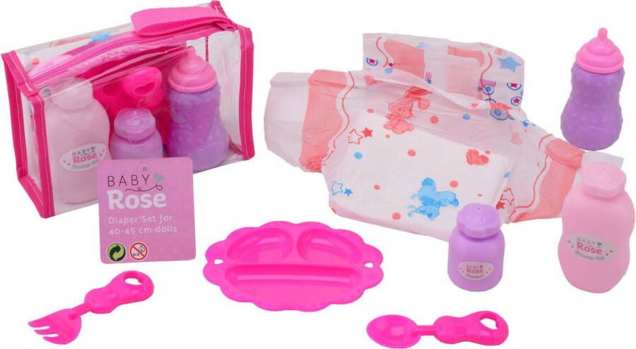 Johntoy verzorgset Baby Rose meisjes 15 x 10 cm roze 8-delig