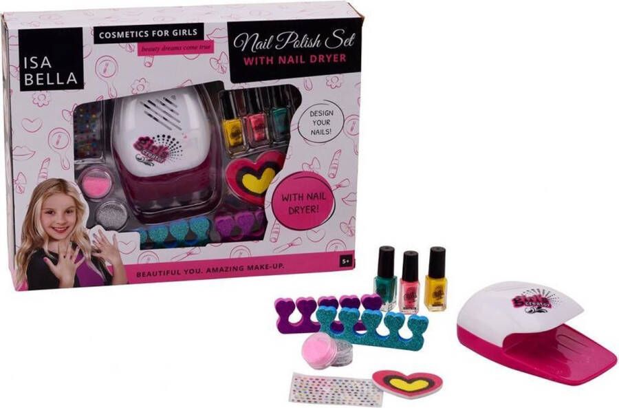 John Toys Visabella Isabella Nagellakset Speelgoedmake-up Met Nageldroger 33 x 25 5 x 6 5 cm