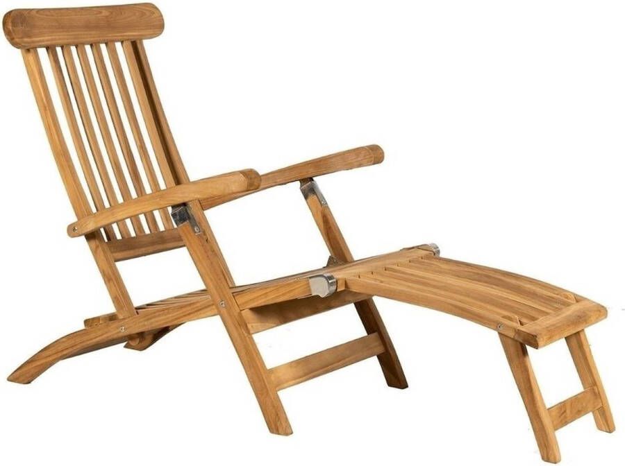 JoJo Living Verstelbare ligstoel Teakhouten deckchair Inklapbaar Met inschuifbare voetensteun