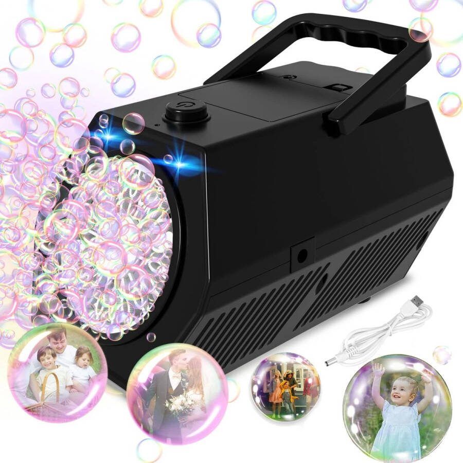 Jojo's Store Bellenblaas Machine Automatische Bellenblazer LED Lichten 2 Snelheden 20.000 Bellen Per Minuut Zwart