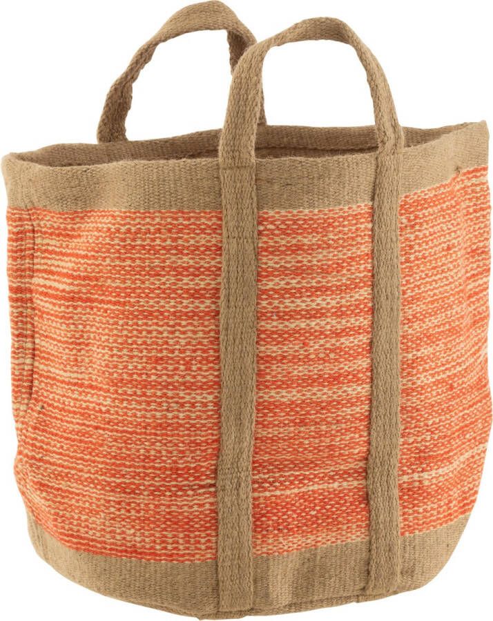 Jolipa J-line Mand Rond Met Handvaten Jute Naturel oranje 60x40x40cm