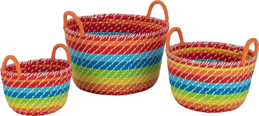 Jolipa J-line Set Van 3 Mand Regenboog Strepen+handvaten Zeegras Mix 39x39x24cm