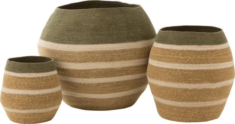 Jolipa J-line Set Van 3 Mand Strepen Zeegras Groen naturel 68x68x57cm