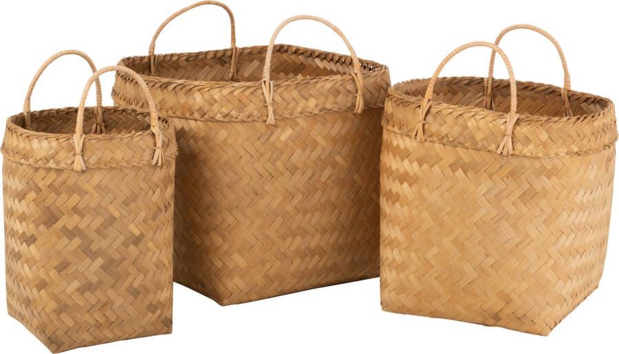 Jolipa J-line Set Van 3 Manden Vierkant Rotan Naturel 44x44x46cm