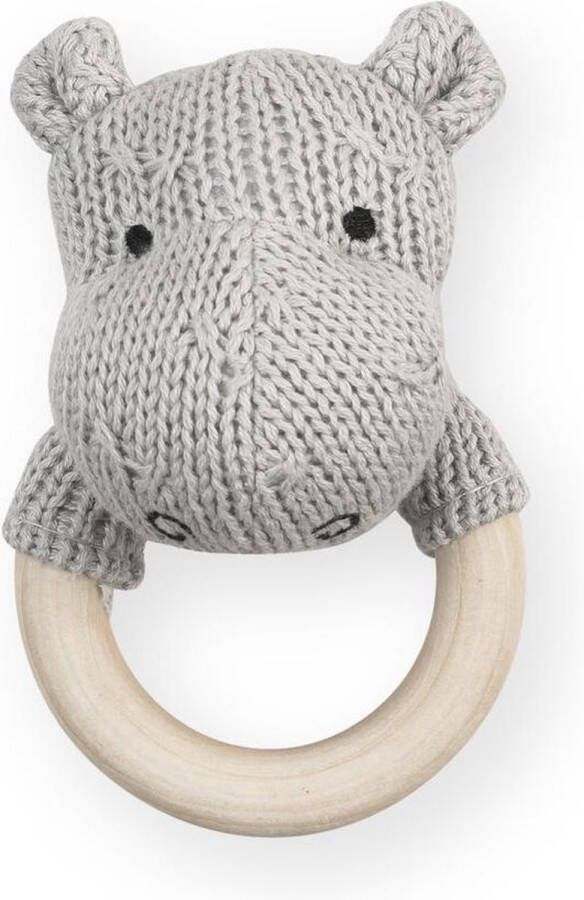 Jollein Bijtring met rammelaar Hippo Light Grey