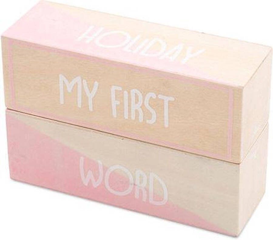 Jollein Houten Mijlpaalblokkenset 2-delig Pink White