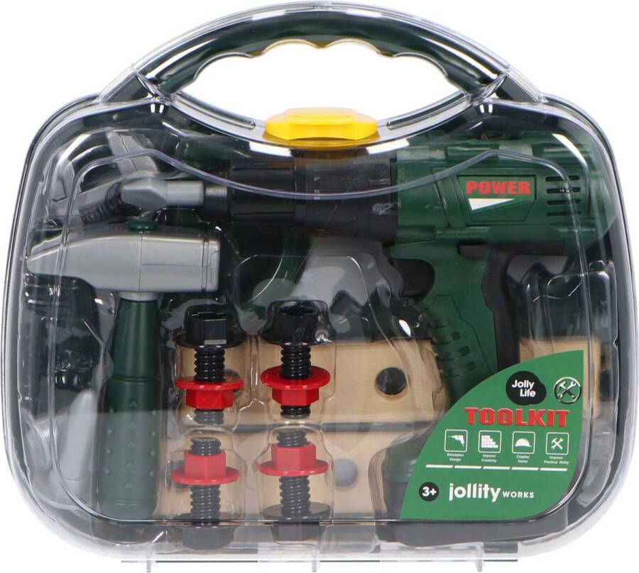 Jollity Works JollyLife Gereedschapskoffer Deluxe met Accessoires Speelgoed Professional Line Accuboormachine Hamer Zaag Bouten