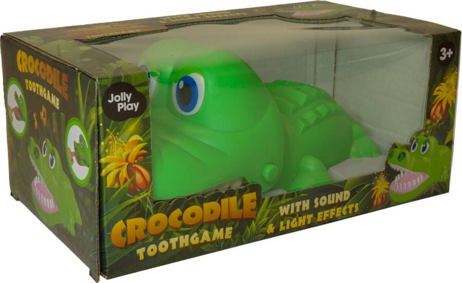Jollity Works JollyPlay Bijtende Krokodil Spel Krokodil met Kiespijn Krokodil Tandenspel Drankspel Lucky Crocodile Toothgame Tandenspel Met Geluid- Groen