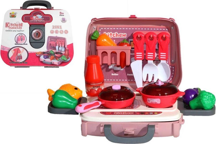 Jonotoys Keukenset 26 delig in koffer Keukentje kinderspeelgoed Keukenaccessoires