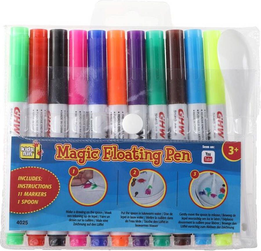 Jonotoys Magic Floating pennen set 11 viltstiften inclusief lepel Voor kinderen Uitwasbaar Magisch WaterStiften Water stiften